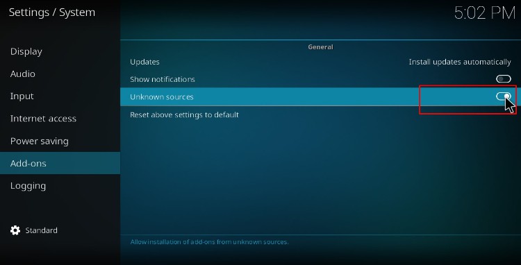 Enable unknown sources before installing Doomzday build on Kodi