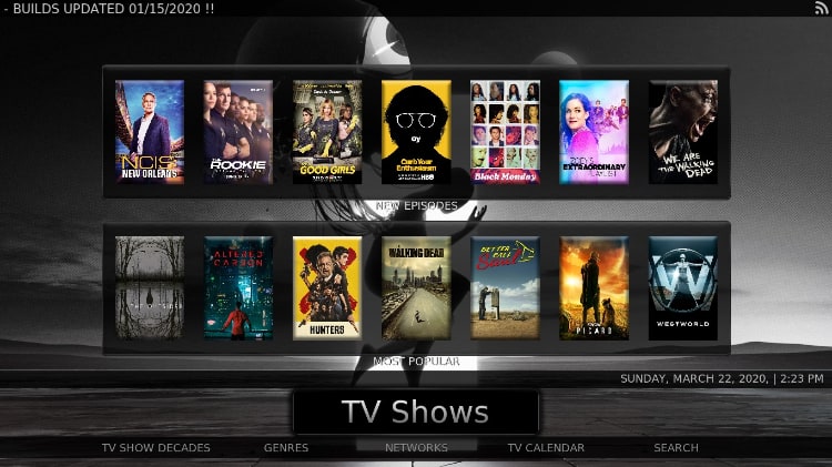 After install enjoy the installed build using joker builds on Kodi watching TV Shows