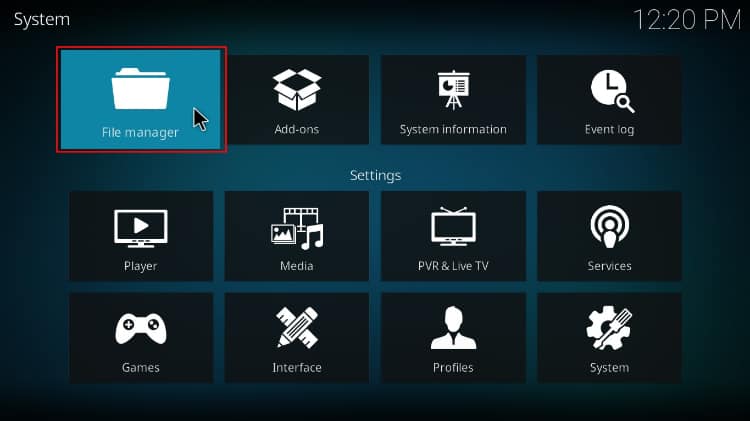 Select File manager to access sources on Kodi