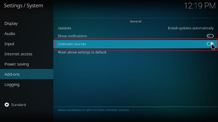 Activate Unknown sources on Kodi