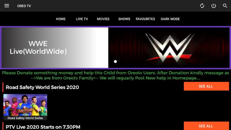 WWE is an example of the many channels you can watch after the Oreo TV app install on your Firestick