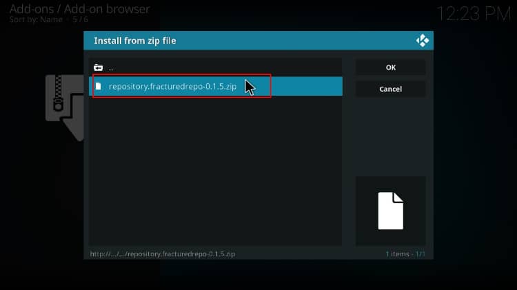Select the zip file to install the fratured repository containing joker kodi builds