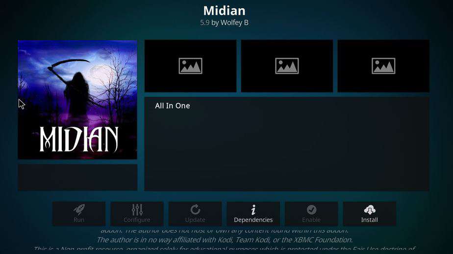 Hit install button to install Midian Addon on Kodi