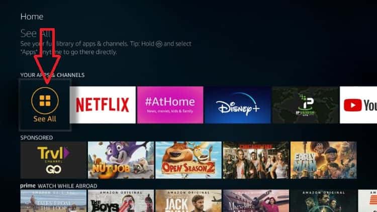 After the APK install, access all apps on firestick to run ZiniTevi app