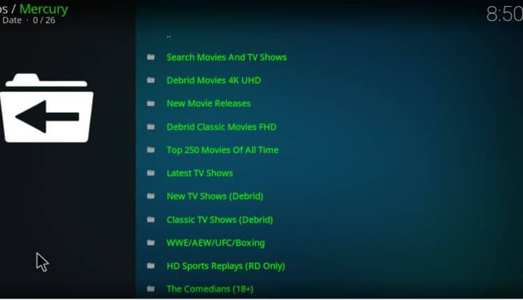 After the install, you'll find both Real-Debrid and non Real-Debrid streaming links on Mercury Kodi Addon