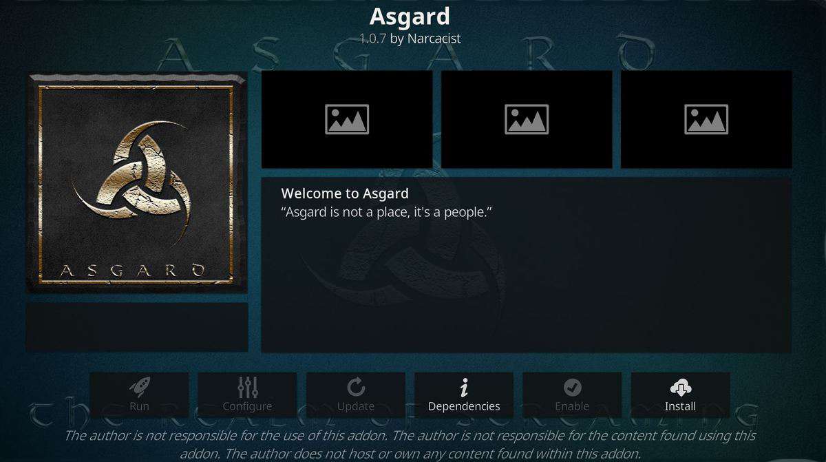 Press the button to install Asgard addon on Kodi 