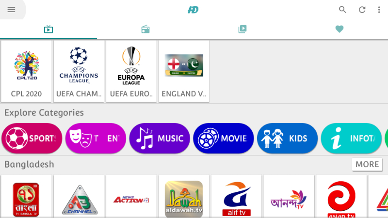 Browse the categories on HD Streamz App