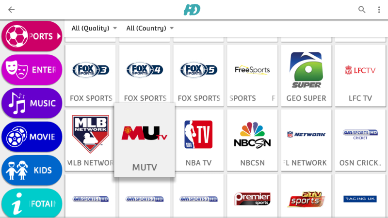 You can filter by country on HD Streamz app