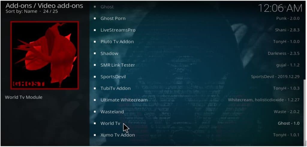Select the World TV addon from the list to install on your Kodi