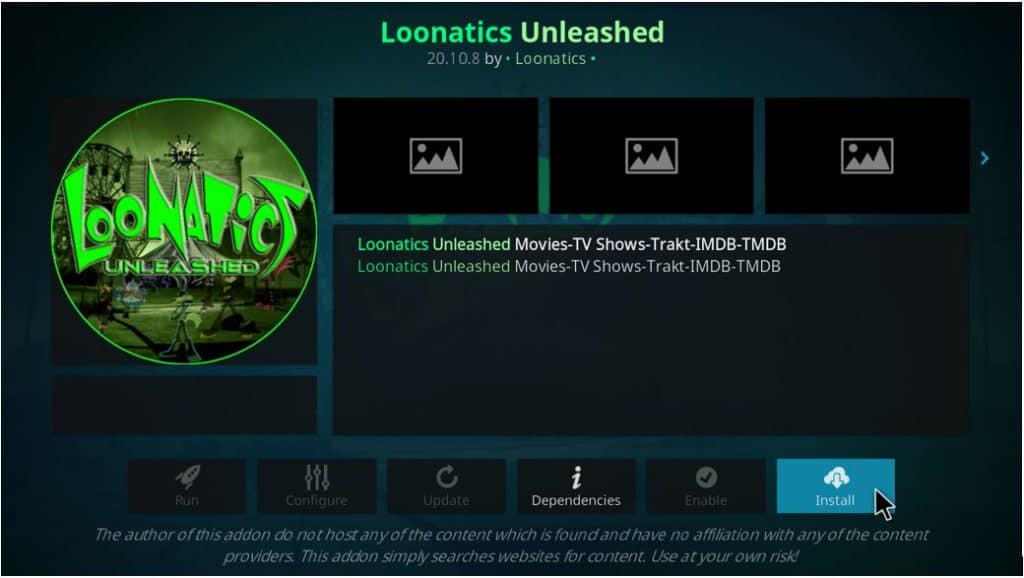 Hit the button to install Loonatics Unleashed addon on Kodi