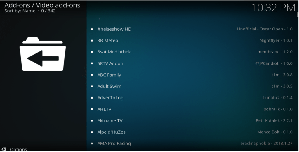 Select the official streaming Kodi addons to install