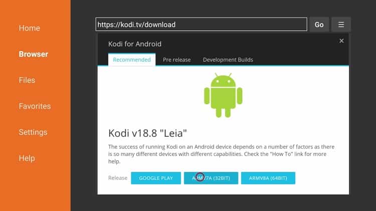 selecting Kodi version - install Kodi on Chromecast