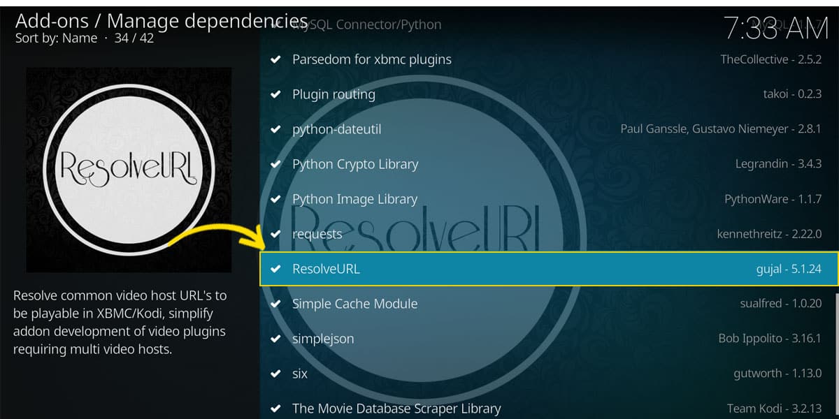 ResolveURL, shown in the Add-ons Settings alongside with other Kodi dependencies