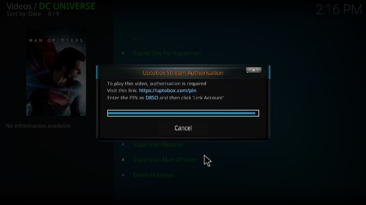 DC Universe Kodi Addon Uptobox linking code