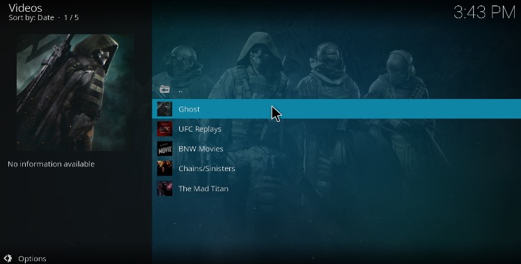 Ghost Kodi Addon Menu