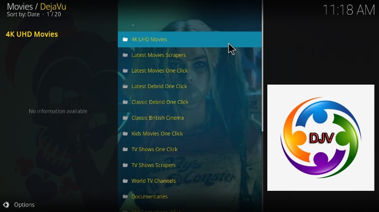 DejaVu Kodi Addon Menu