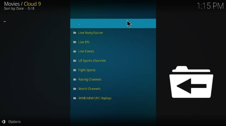 Cloud 9 Kodi Addon Menu