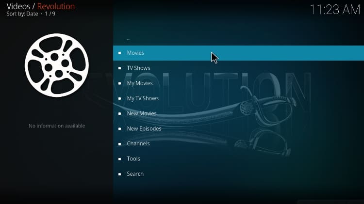 Revolution Kodi Addon Menu