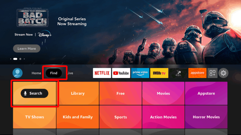 Firestick Home Screen - Search Functionality