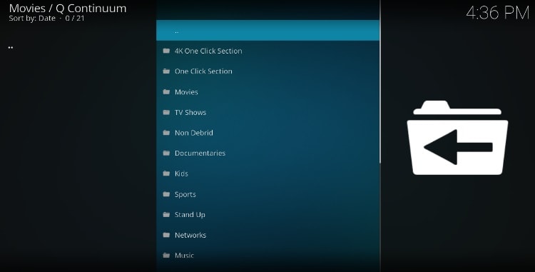 Q Continuum Kodi Addon Menu after the install