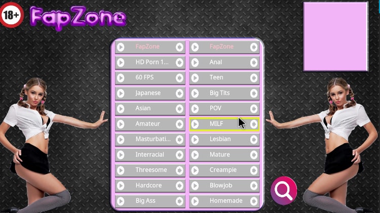 FapZone Kodi Addon Menu