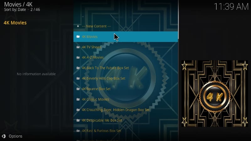 4K Kodi Addon Menu