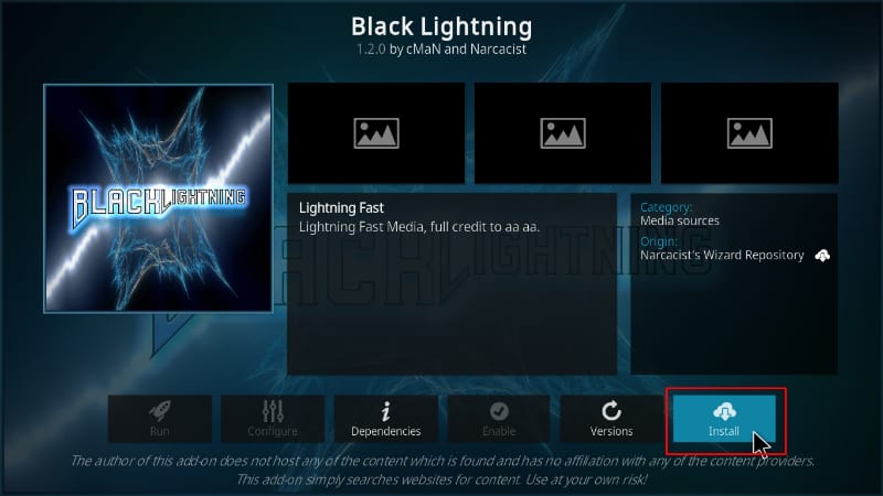 Click install Black Lightning Kodi addon