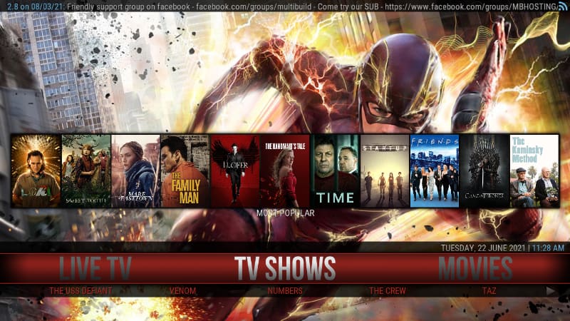 Silvo kodi build screenshot has Movies TV Shows and Live TV