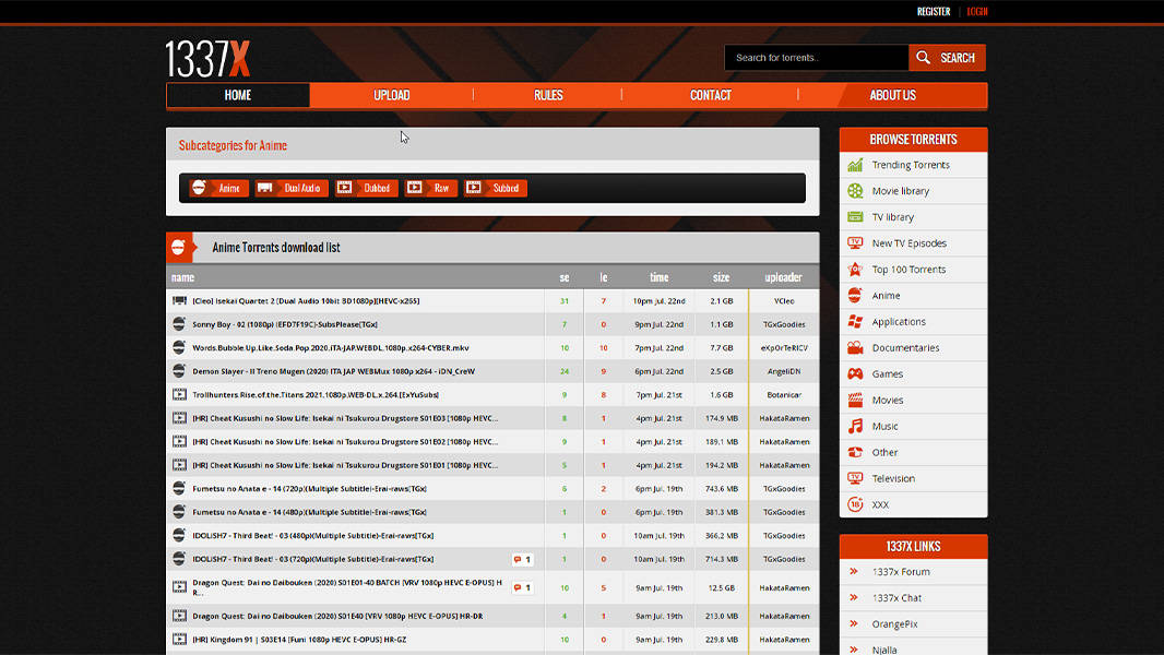 1337X is one of the best torrent trackers at the moment