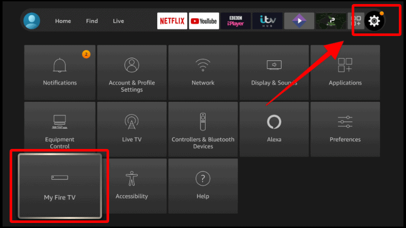 Select My fire TV to enable Unknown Sources and Install SportsFire on Firestick