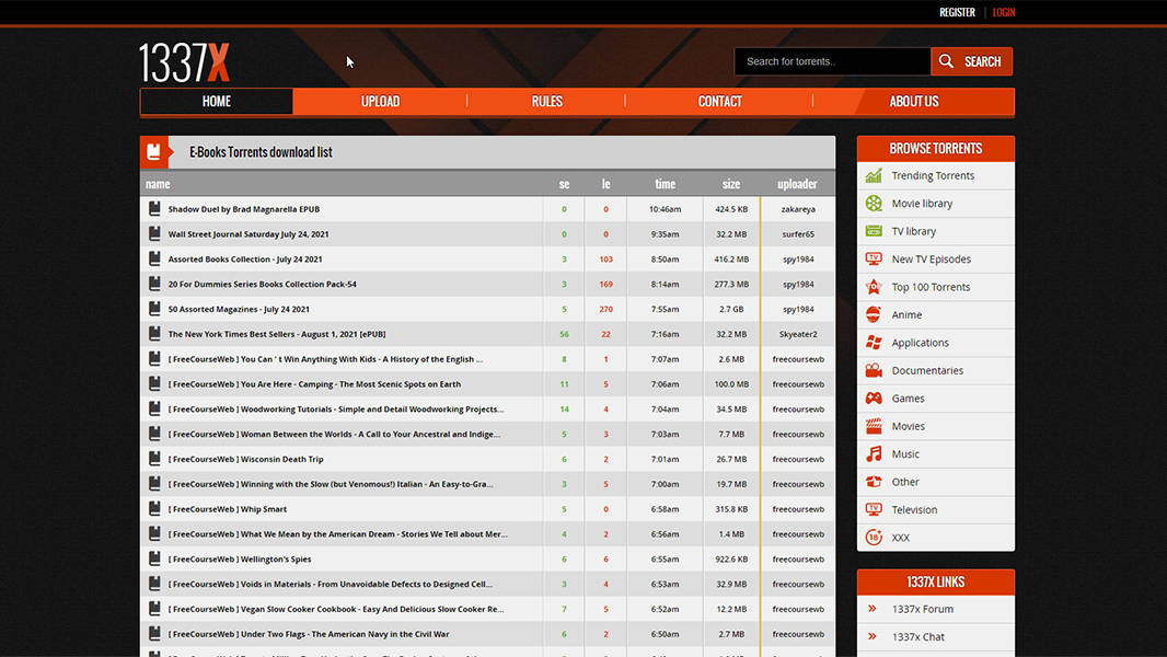 the 1337X website has a dedicated ebook section