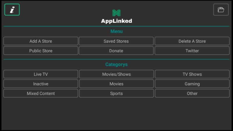 AppLinked main interface after the install on Firestick or Fire TV