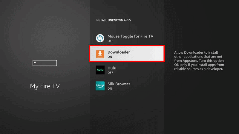 Enable installation from unknown sources to allow Downloader app to install Weyd app on your Firestick or Android TV