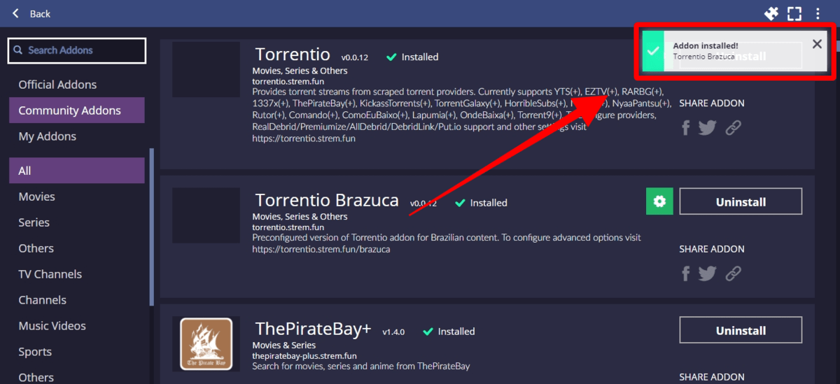 Stremio Addon Installed