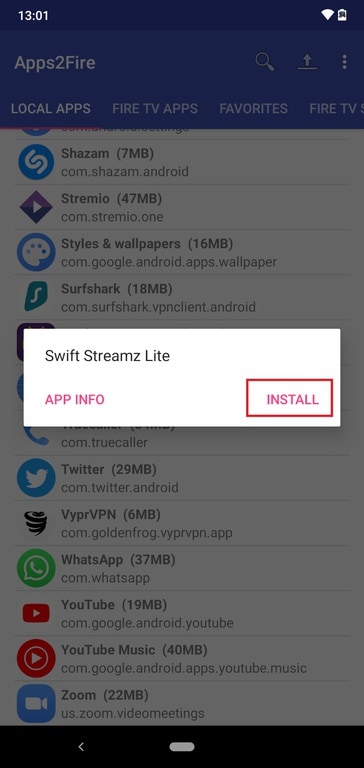install app on Firestick through Apps2Fire