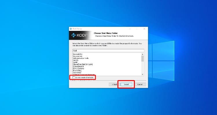 Get Kodi on Windows 10 - Start menu folder