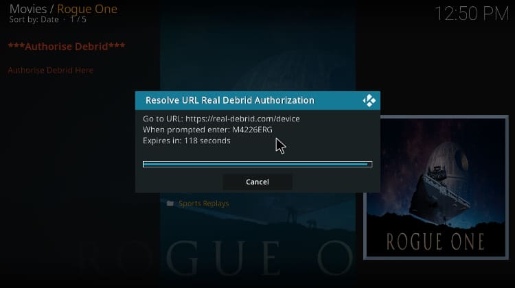 Authorizing Real Debrid on Rogue Kodi Addon