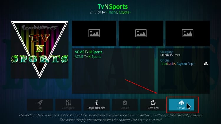 install TvNSports Kodi Addon