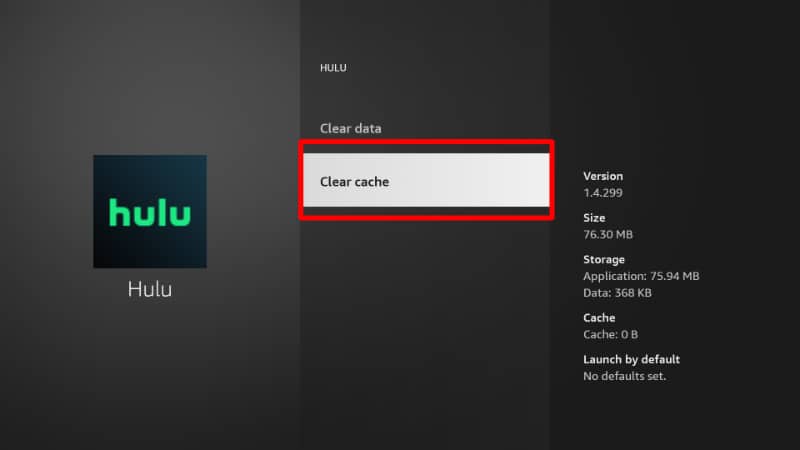 select Hulu to claer the app's cache and solve the Hulu is not working on Firestick problem