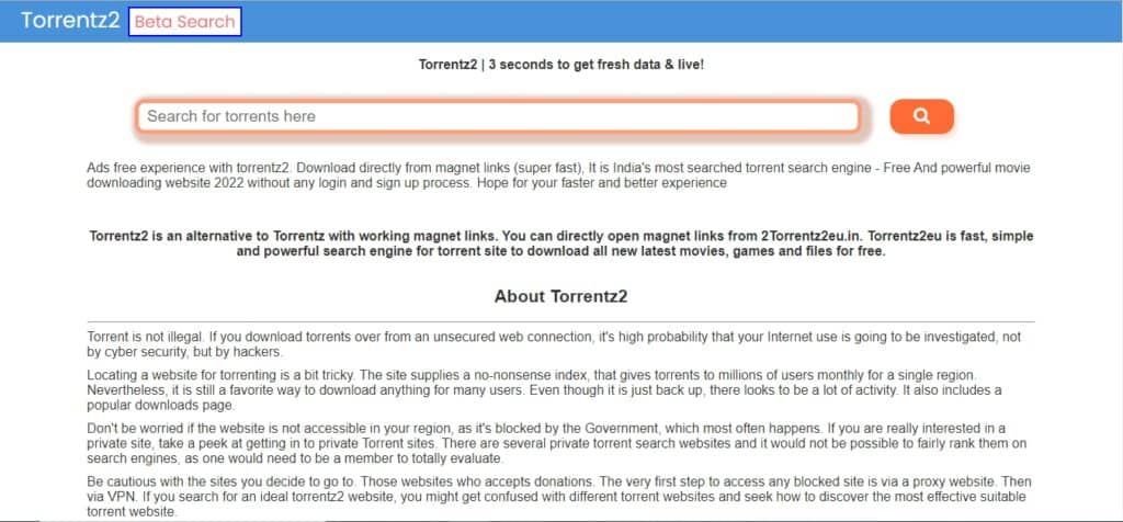Torrentz2 Home Page