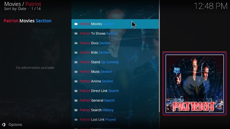 Patriot Kodi Addon Menu