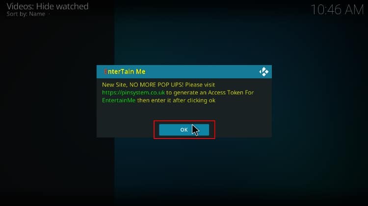 EnterTain Me Kodi addon uses the pin system