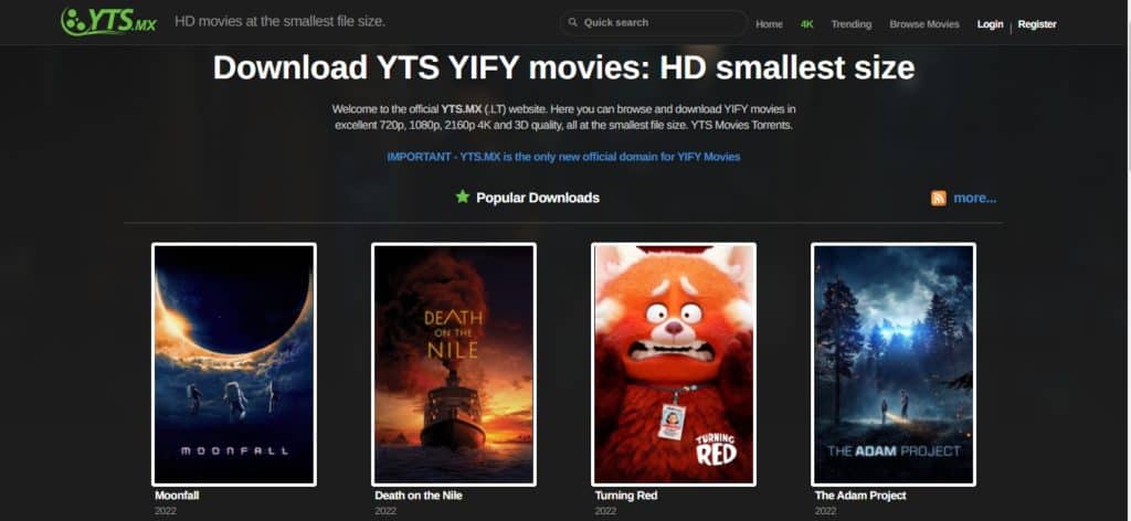 YTS.mx is equally among of the best torrent sites for movies to download or to watch online in the site