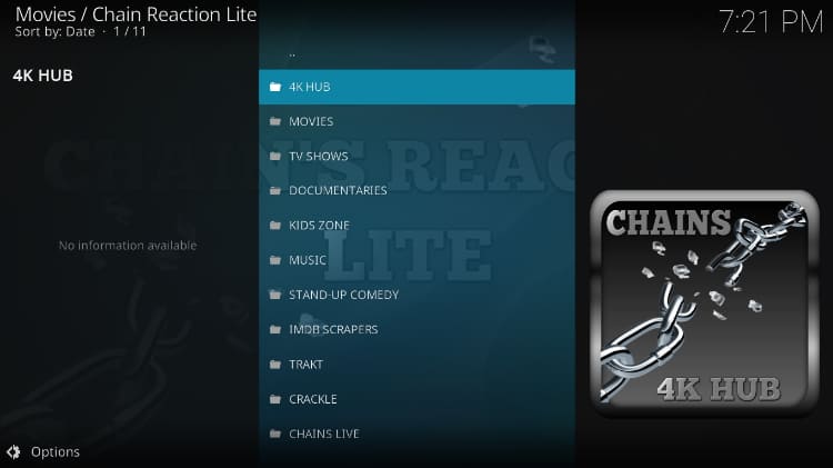 Chain Reaction Main Section Menu