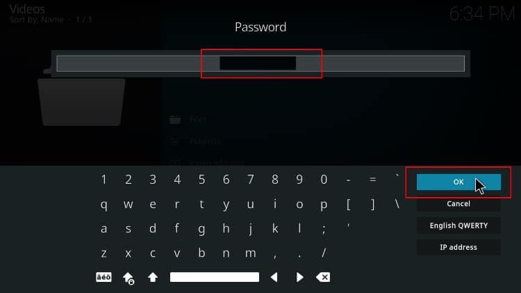 entering password