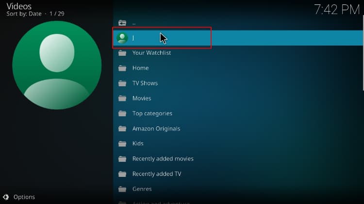 Prime Video selected profile