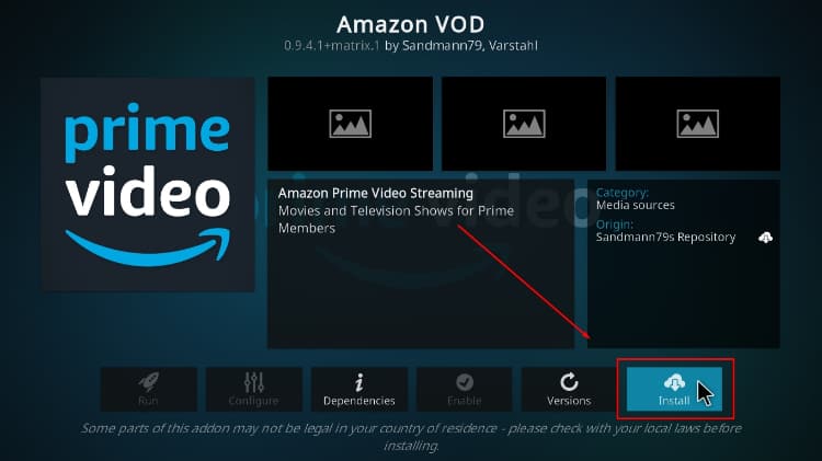 installation option for Prime Video Kodi Addon