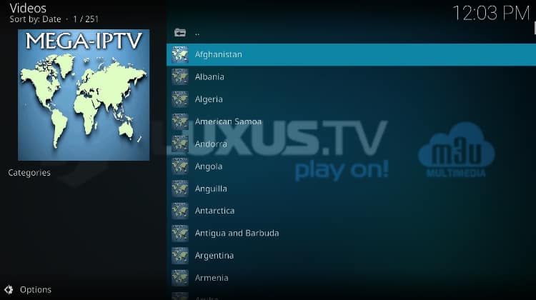 Mega IPTV channels per country