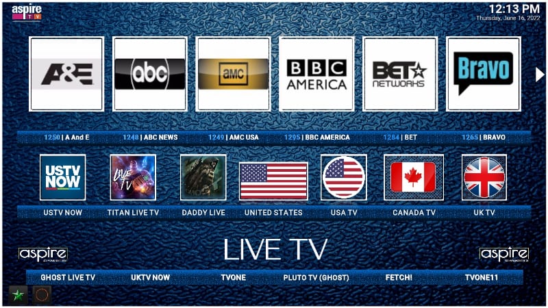 Aspire is one of the Kodi Builds for Live TV