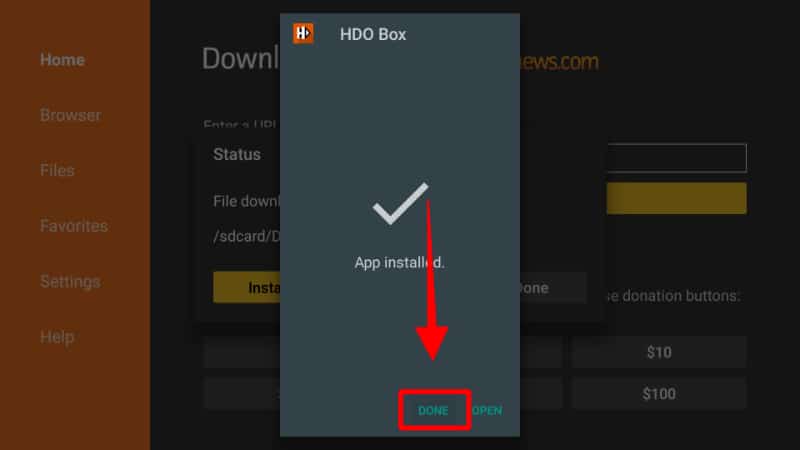 install HDO Box on Firestick completed